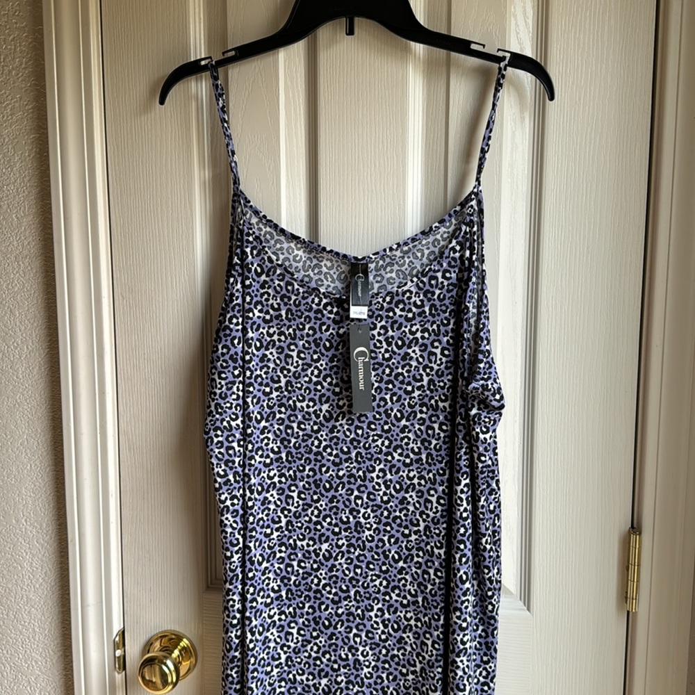 NWT CHARMOUR COOL PURPLE BLACK BEIGE ANIMAL PRINT CHEMISE PJ GOWN 2X